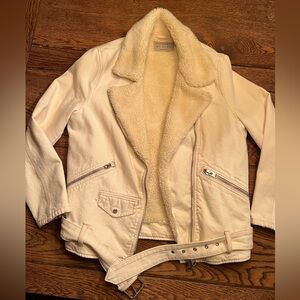 Allsaints oversized faux shearling & cotton biker jacket